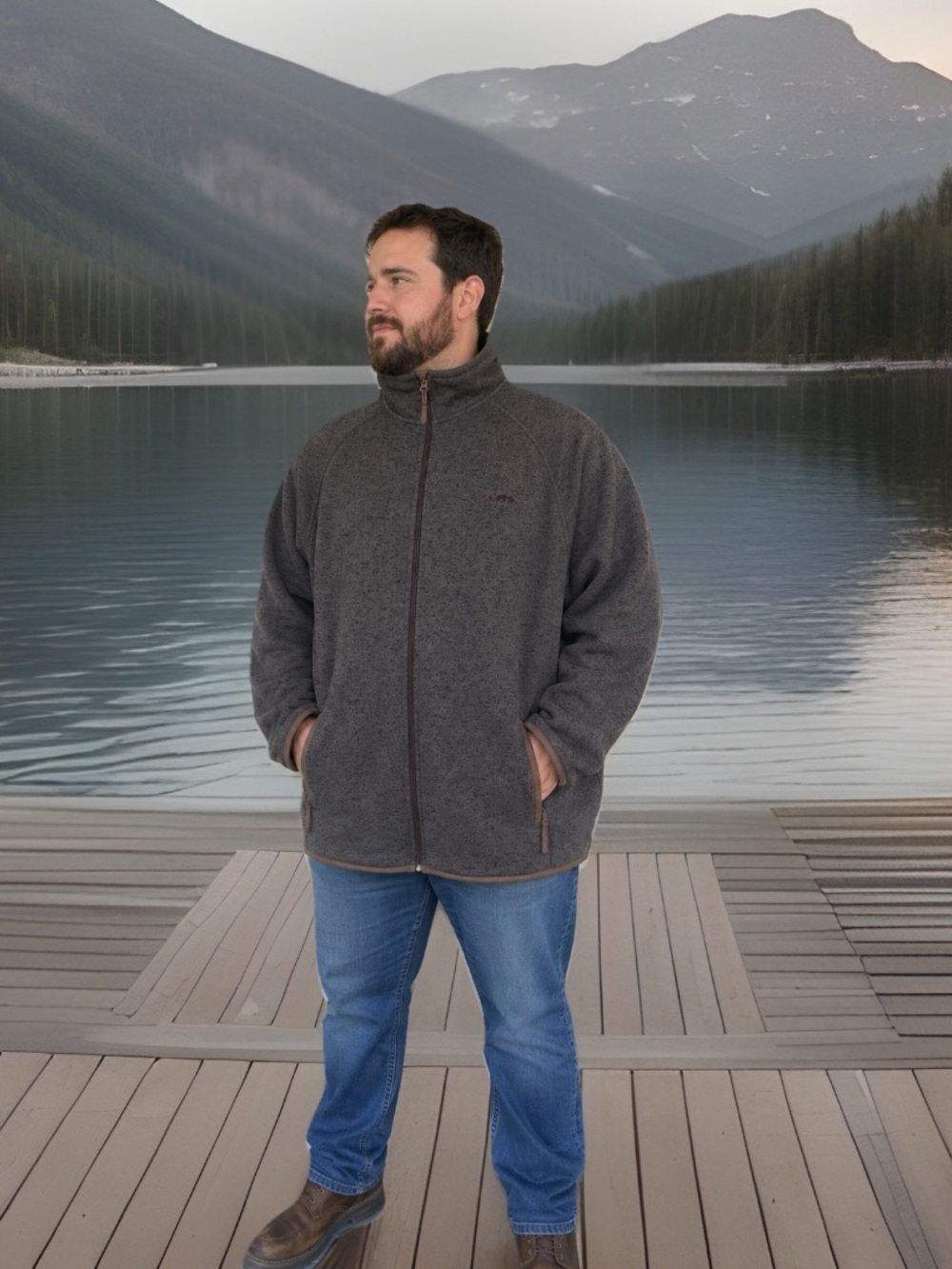 Natural Gear Mens Charcoaled Gray and Taupe Knit Full Zip Jacket Sz XL